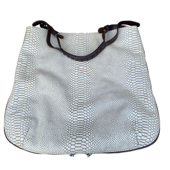 Tylie Malibu Cream & Brown Leather Hobo Expandable Tote Bag Braided Handle Y2K - Picture 1 of 9